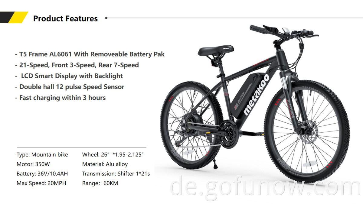 21 Speed ​​Electric Mountain Bike / Aluminiumrahmen 350W 36 V 10AH Elektromotor, 26 "Elektrofahrrad E Fahrrad 32 km / Schnellgeschwindigkeit Ebike